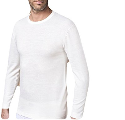 Nottingham Confezione 2 Pezzi Canottiera Manica Lunga Girocollo Uomo Lana E Cotone - Colore Bianco -Lana Fuori e Cotone sulla Pelle. Contenuto di Lana al 50%
