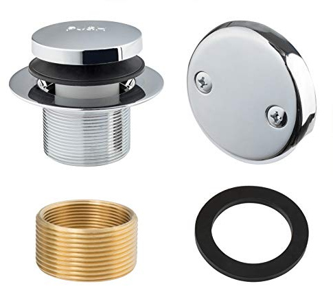 Artiwell Tip-Toe Bathtub Drains Trim Set with Two-Hole Overflow Faceplate, Replacement Bath Drain Trim Kit with 2-Hole Overflow Faceplate and Universal Fine/Coarse Thread (Chrome Plated)