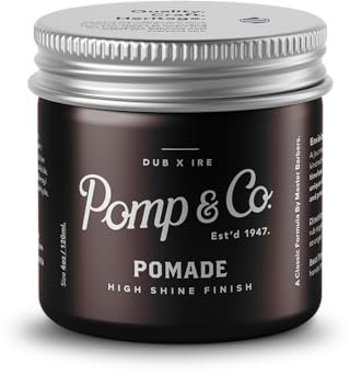 Pomp & Co. High Shine Pomade, pomata per capelli, 120 ml, effetto lucido, styling per capelli maschili, fissaggio forte, finitura brillante, pomata idratante