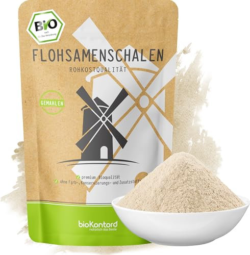 Flohsamenschalen gemahlen BIO 500g I 99% Reinheit I Flohsamenschalenmehl low carb - indische Flohsamen Schalen - Rohkostqualität - bioKontor