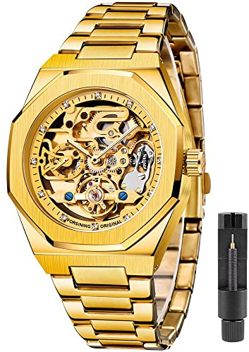 Tiong Montre pour Homme Montres Automatiques Montre-Bracelet Lumineuse MéCanique RéSistance Aux Chocs Steampunk Militaire Argent Noir