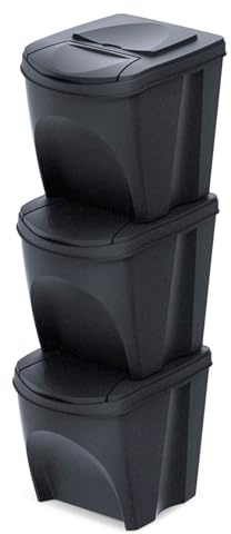 Juego de 3 cubos de basura, sistema de separación de basura, caja organizadora de plástico, antracita, 39,2 x 29,3 x 33 cm