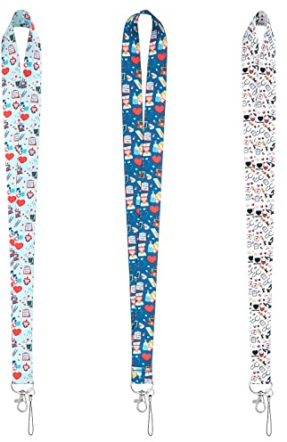 cobee Lot de 3 cordons d'identification avec motif mignon pour téléphone, sac, carte d'identité pour femme, homme, enfant (série infirmières et appareils médicaux) 45 x 2,5 cm