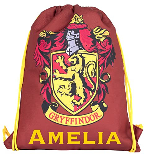 Harry Potter - Kindertasche mit Kordelzug – personalisierbarer leichter Rucksack – schwarzer PE-Beutel – 42 x 34 cm – wasserdichte Tasche als Geschenk, burgunderrot