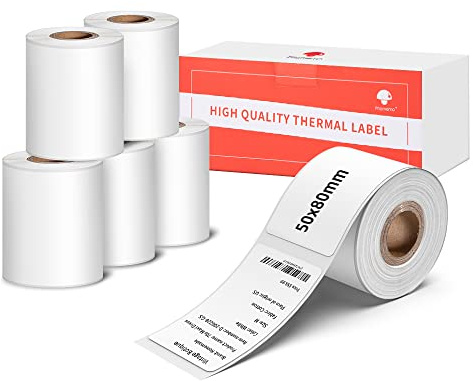 6 Rouleaux-Phomemo M120/M110/M220/M200 Étiquettes Autocollantes Thermiques 50x80mm Pour Imprimante, Code-Barres, Adresse, Vêtements