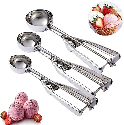 3 Piezas Acero Inoxidable Cuchara de Helado, Cuchara de Helado Juego, Juego Cucharas para Helado,Porcionador de Helados, para Helado, Melón, Albóndigas, Pasteles, Masa, Arroz