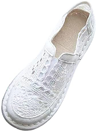 Woaikeyu Plates Baskets Femme Respirant Chaussures Dentelle Mesh Fleurs Casual Chaussures de Sport Outdoor Confortables Tendances Sneakers Blanc 40
