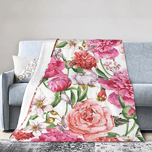 Coperta con stampa di peonie da giardino, calda e morbida, coperta autunnale per divano, letto, divano, viaggi e regalo, coperta in pile leggera pelosa, coperta in flanella