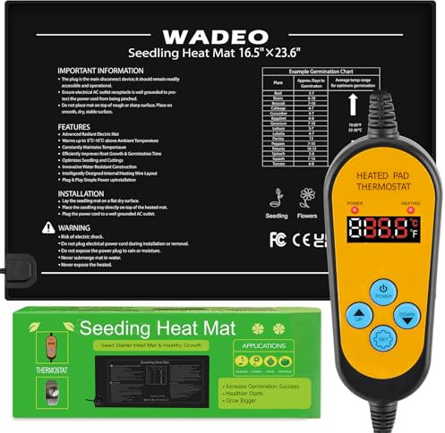 WADEO Large Heat Mat for Plants, [60 * 42cm] [50W] Seedling Heat Mat with Thermostat 5 to 45°C, Waterproof & Durable Plant Heat Mat, Heated Propagator for Seedling Germination, Mushroom, Reptile