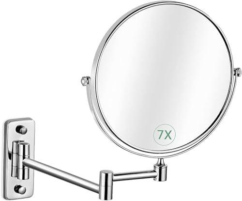 GothicBride Espejo cosmético con 1 x 7 aumentos Doble Cara Espejo de Afeitar, Giratorio 360° para Cuarto de baño, Estudio cosmético, SPA Hotel, diámetro de 20 cm