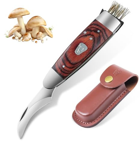 Stools Pilzmesser mit Bürste, klappbares Pilzmesser, Schwammmesser Outdoor-Klappmesser, Zweihandmesser mit PU-Scheide zum Pilzsammeln Pilzkultur Pilzzucht-Set