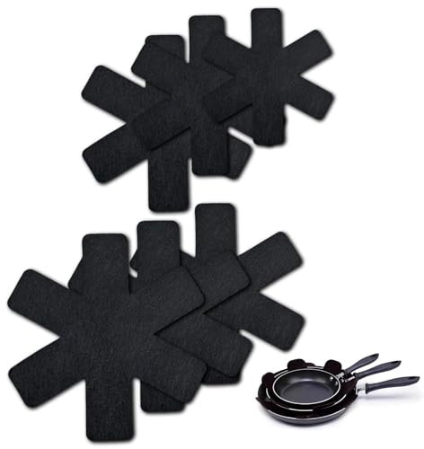 GWAWG 6Pcs Pot Pan Protectors for Stacking 6 Different Size Black Pan Protectors for Protecting Stacking Pan Pads Separators(20,26,28,30,35,38cm)