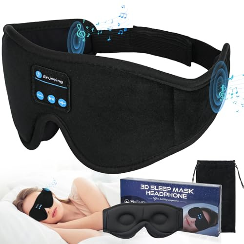 Bluetooth Sleep Mask, 3D Black Sleep Masks with Headphones for Side Sleeper, Light Blocking Eye Mask for Women and Men, Soft Night Eye Blinder, Suitable for Travel, Lunch Breaks, Sleeping, Meditation