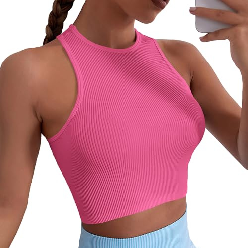 ATRACTIVOLL Camisetas sin Mangas Fitness Mujer Camiseta de Tirantes Deportiva Corto Tops Minimal Tank Top Recortado Básicos Deportivo Ligero Yoga Correr Gimnasio