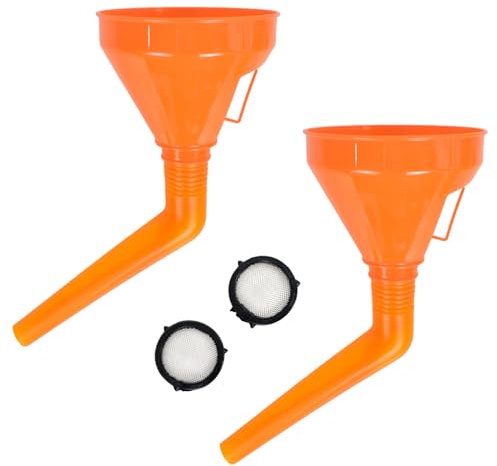 2 Pièces Entonnoir Antistatique, Entonnoir de Remplissage, Auto Entonnoir Angulaire, Entonnoir Carburant avec Filtre, Entonnoir Plastique, pour Diesel Kérosène, Huile Moteur et Essence (Orange)