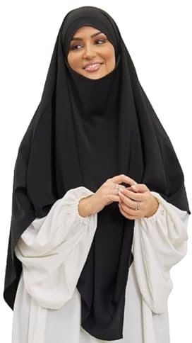 NAJMA Khimar soie de médine,khimar hijab à enfiler haut jilbab pour femme musulmane voilée (Noir foncé)
