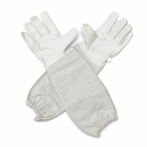COLOURLINX Beekeeping Bee Gloves- Soft White Goat Leather With Cotton Gauntlets Goatskin Professional Elastic Cuff Sting Thorn Proof Resistant Protection Gardening Work Ventilated Canvas Sleeves (S)