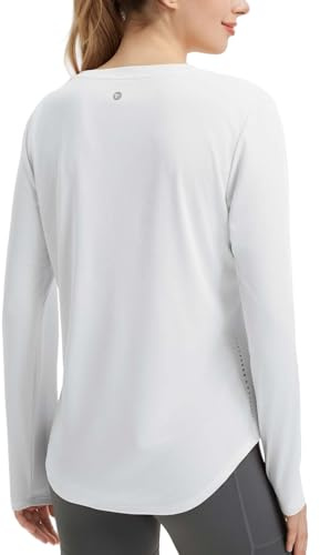baleaf T-shirt à manches longues pour femme - Respirant - T-shirt d'entraînement à manches longues - Léger - Séchage rapide, Blanc., M