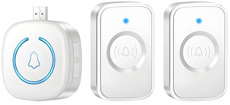 Lancoon Trådlös dörrklocka, professionell minidörr, högt stort dörrklockspel och LED-blixt för hem lägenhetsföretag (1 dörrklockor 2 tryckknapp)