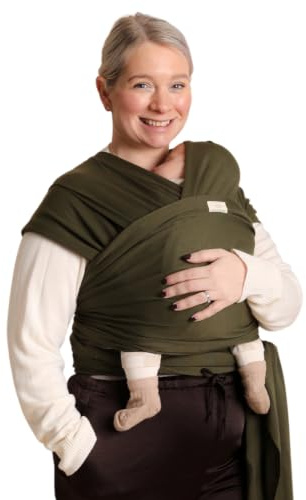 RYLOOBABY Baby Sling Carrier & Stretchy Baby Wrap – Newborn Baby Carrier 3.2–15 kg, Soft Cotton Hands-Free Babywearing Sling, Hip Healthy, One Size XXS–XXXL – Olive Bark