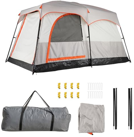 GYMAX Tienda de Campaña para 4-6 Personas, Tienda de Playa con Avancé, con Ventanas Entradas de Malla, Tienda Familiar de Doble Capa con Bolsa de Transporte, para Acampada y Senderismo (Gris)