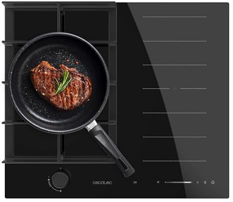 Cecotec Plaque de Cuisson à Induction et à Gaz Bolero Squad Gi 3500 Hybrid Fullflex, 3,4 Kw, 9 Vitesses, Fonctions Booster,Maintien au Chaud et Stop&Go, Zone Fullflex, Système de Sécurité des Valves