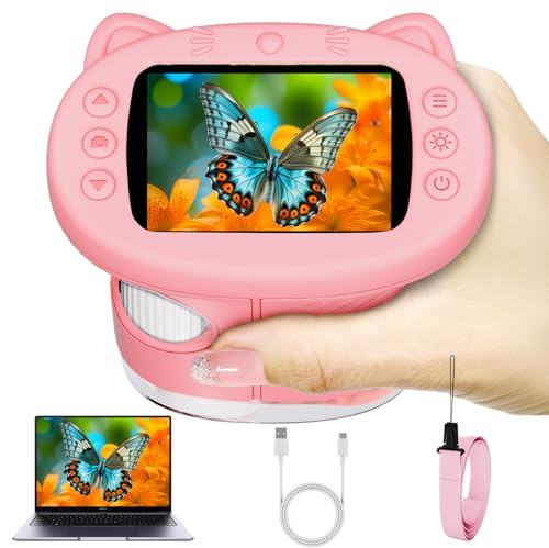 Pocket Kids Microscope, 1000X Handheld Microscope for Kids w/2.4'' Screen, Photo Video Mini Portable Microscopes Science Edu Digiscope, Christmas Birthday Gifts Ideas for Kids Ages 3-12