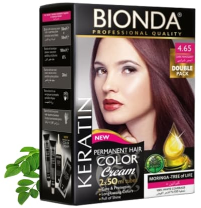 BIONDA Professional Colorazione Permanente in Crema 200ml | Confezione doppia | Cheratina e Moringa | colore ricco e lunga durata | copertura capelli bianchi 100% (4.26 mogano scuro)