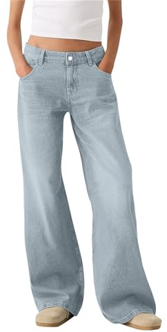 Jeans a gamba larga da donna a vita bassa, pantaloni baggy in denim con tasche, moda vintage, lavaggio distrutto, pantaloni boyfriend baggy, jeans casual da donna, elasticizzati, comodi, versatili