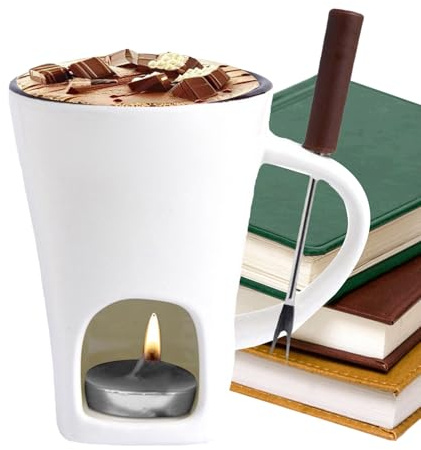 Genérico Taza De Cerámica para Fondue De Chocolate con Tenedores Y Vela, Taza para Derretir Chocolate, Tazas Calentadora De Queso para Postres De Fiesta, Reuniones Familiares Celebraciones Diversión