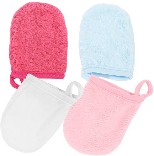 ULTECHNOVO Moufles de Nettoyage Visage en Tissu Doux 4 Pièces, Démaquillants Portables Pratiques avec Trou Suspendu, Doux et Faciles à Nettoyer pour Toilette Quotidienne Couleur Aléatoire