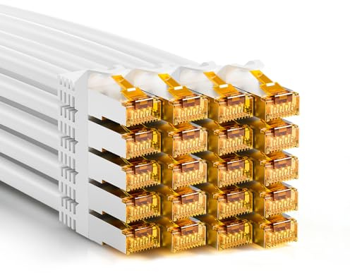 iwillink 20 x 0,15 m patchkabel CAT 7, LAN kabel kort (10 Gbps, S/FTP PIMF skärm, koppar), kompatibel med CAT7 CAT6a CAT6 Patchpanel/DSL-switch/router/modem – vit