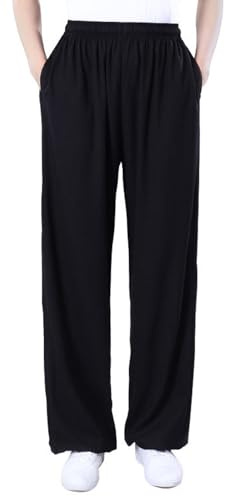 Crysterris Tai Chi Pants,Cotton and Linen Wing Chun Kung Fu Loose Pant for Men Women Martial ArtsTrousers with Pockets(Size:XL,Color:Black)
