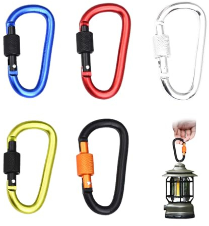 Androxeda 5 Pezzi Moschettoni In Alluminio Con Chiusura A Vite Nei Colori Nero-Arancio Argento Rosso Blu E Verde, Per Camping Trekking Pesca E Viaggio