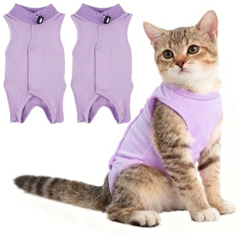 2 PCS Cat Recovery Suit Post Surgery,Cat Post Surgery Recovery Suit,Surgery Kitten Onesie,Surgical Recovery Suit for Spayed Females Cats,Skin Wound Care (L)