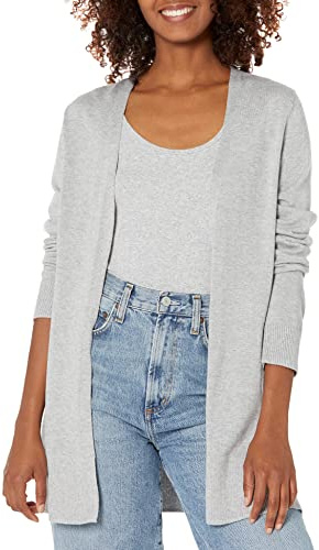 Amazon Essentials Women's Lightweight Long Sleeve Open-Front Cardigan Sweater (Available in Plus Size), Light Grey Heather, Small