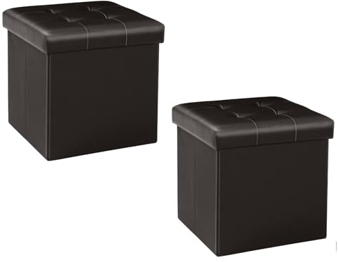 B FSOBEIIALEO Storage Ottoman, 12.6 Faux Leather Foot Rest, Brown, 2 Pack