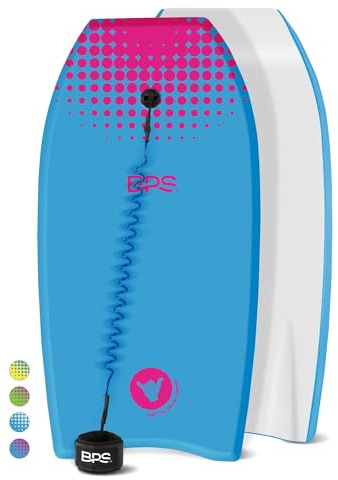 BPS 'Shaka' Lightweight Body Board - EPS Core Bodyboard with Wrist Leash for Beach Pool Surfing Kids Teens Adults (Blue Magenta, 33 Inch)