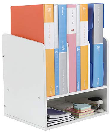 EasyPAG Wood Desktop A4 Office Desk Tidy File Holder Paper Organiser Magazine Storage Filing Rack,White