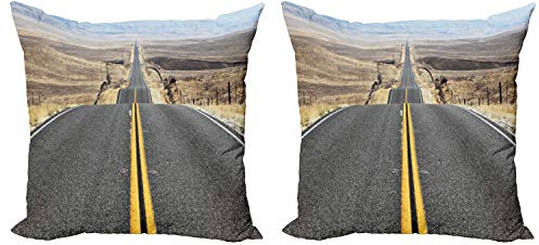 Ambesonne Landscape Throw Pillow Cushion Cover Pack of 2, Pacific Coast Highway on The Road Trip to Endless Desert Western Photograph Wilderness, Zippered Double-Side Digital Print Decor, 16, Grey