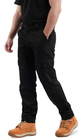 Ranger Cargo Work Trousers, Combat Style Tactical Work Pants in Black & Navy Blue. Built for Tradesmen, Ideal for Storing Tools, Designed with Maximum Durability. (Black 36 S)
