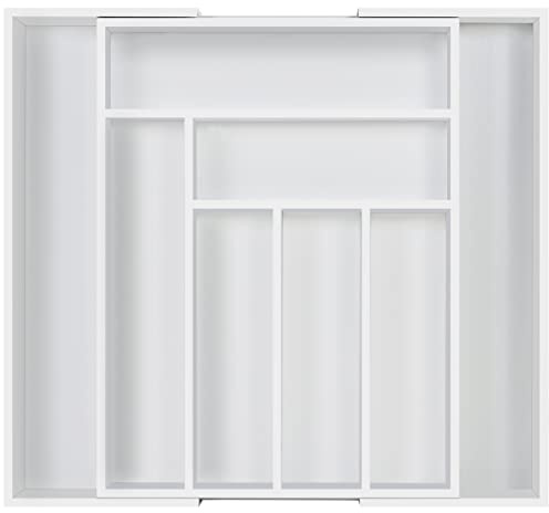 Utopia Kitchen Expandable Drawer Organizer, Adjustable Kitchen Drawer Organizer, Bamboo Drawer Dividers Organizer for Kitchen, Silverware, Flatware, Living Room (6-8 Slots, White) Pack of 1
