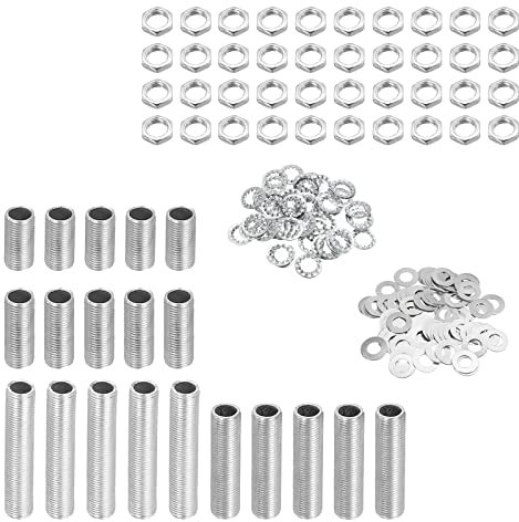 sourcing map Tige Filetée Creuse pour Lampe Trousse avec Encoches Écrous Rondelles 1/8IP Filetage Fixations Assortiment pour Luminaire éclairage Réparation Assemblage Coffret de 140