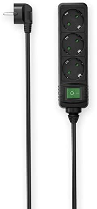 Hama - 3 Position Schuko Power Strip - Schuko Plug, 1.4 m Cable, Black, with Switch