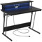 VASAGLE Bureau Gaming avec LED et Multiprise, Table Gamer, Bureau Informatique avec Rehausseur d’Écran, pour 2 Ordinateurs, pour Chambre, 60 x 100 x 76 cm, Noir Boisé LWD191B56