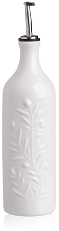 Sweejar Large Olive Oil Dispenser Bottle, 24 Oz Ceramic, Modern Relief Design, Dishwasher Safe, White