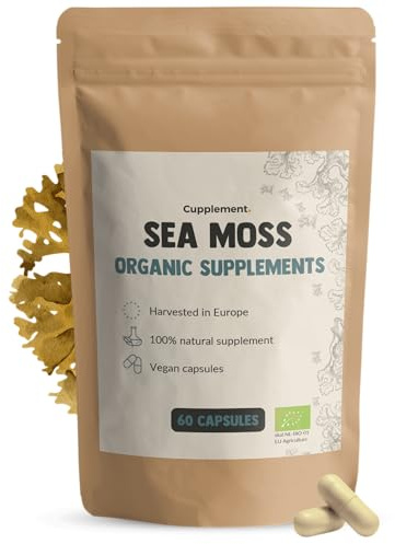 Cupplement Sea Moss Kapseln 500 mg Biologisch 60 Capsules - Irisches Moos, Seemoos, Algen – Immunsystem – 60-Tage-Vorrat pro Beutel