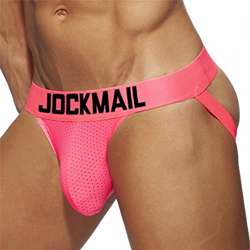 JOCKMAIL Jockstrap Hombre Tanga Suspensorio Ropa Interior Deportivo Transpirable Calzoncillos Bikini Thong Calzoncillos (FR/ES, Letras, M, Regular, Regular, Rosa)