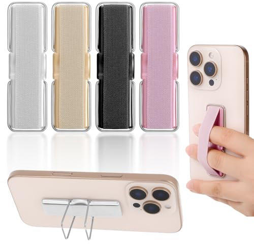 Ymapinc 4 soportes de agarre para correa de teléfono, correa de dedo para teléfono, delgada, adhesiva, plana, soporte para teléfono celular, funda con lazo elástico para los dedos para la mayoría de