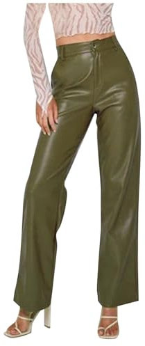 Lederhose Damen Weites Bein Matt Schwarz Schlaghose Kunstleder Lange Shape Lederimitat Hose Bootcut Lederoptik Stretch Kunstlederhose Sexy Glänzend High Waist Strumpfhosen